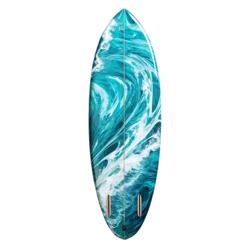a blue and white surfboard on a white background