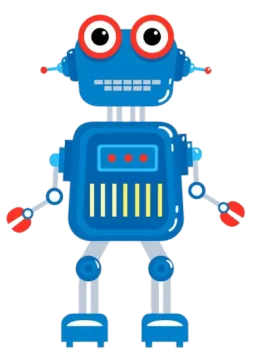 an image of a blue robot with red eyes