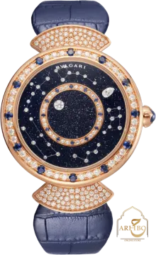 a watch with blue leather straps and diamonds