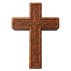 a wooden cross on a white background