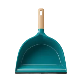 a green shovel with a wooden handle