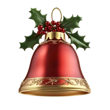 a christmas bell with holly and red berries