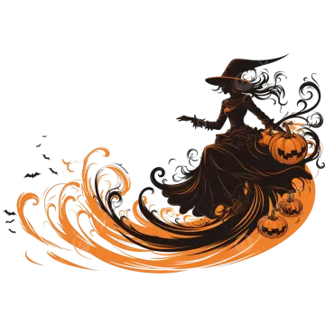 a silhouette of a witch sitting on a pumpkin