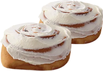two cinnamon rolls on a white background