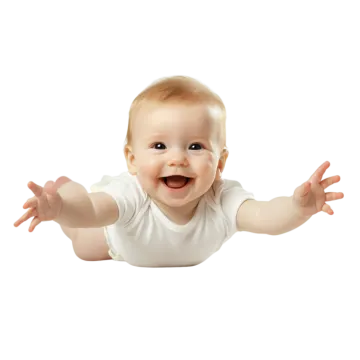 a baby is laying on the floor with his hands out