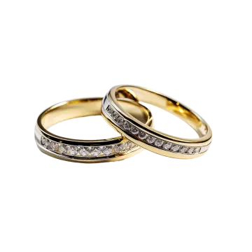 two gold wedding rings with diamonds