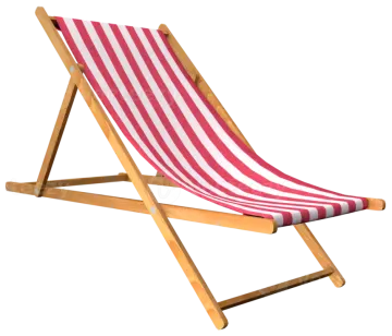 a red and white striped deck chair