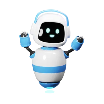 a white and blue robot with arms outstretched