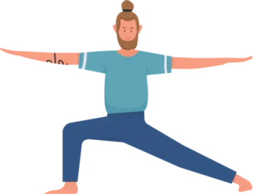 a man in a blue shirt is doing yoga