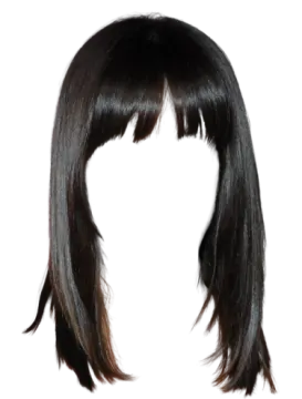 a woman with long black hair and bangs