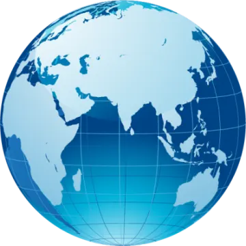 a blue globe with a white background