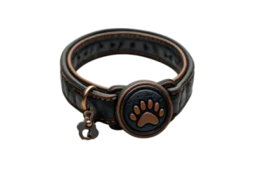 a brown leather dog collar with a paw on it