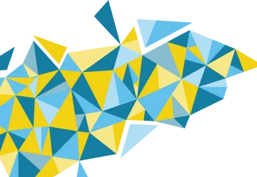 a blue and yellow abstract map with triangles