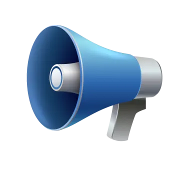 a blue and silver megaphone on a white background