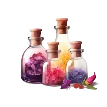 three glass bottles filled with flowers and leaves