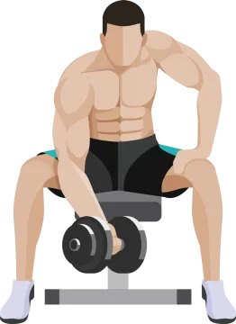 a man sitting on a bench with weights