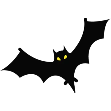 a black bat with yellow eyes
