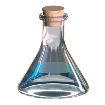 a glass flask filled with blue liquid