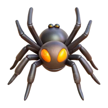 a black spider with orange eyes