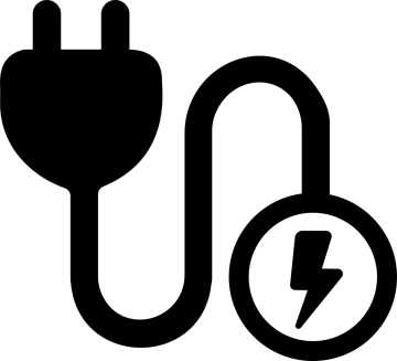 a black and white icon of a power plug