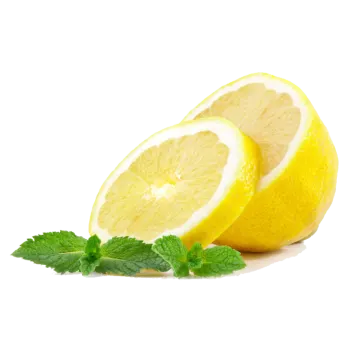 two lemons with leaves on a white background