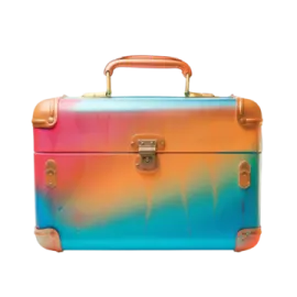 a colorful suitcase on a white background