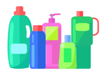 a group of different colored plastic bottles