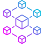 a white background with blue, red and green hexagons