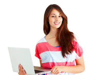 a young woman holding a laptop computer