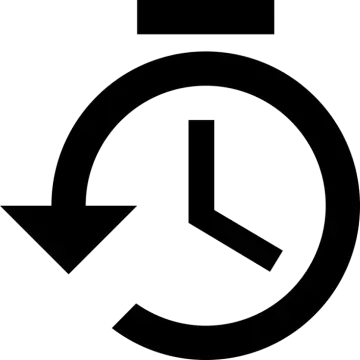 a clock icon in black and white