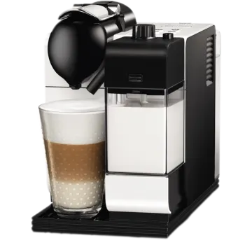 a black and white coffee machine next to a cup