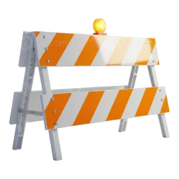 an orange and white barrier with a yellow light on top