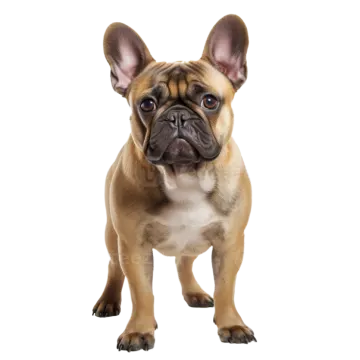 a french bulldog puppy standing in front of a white background