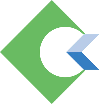 a green and blue logo with the letter c in the middle