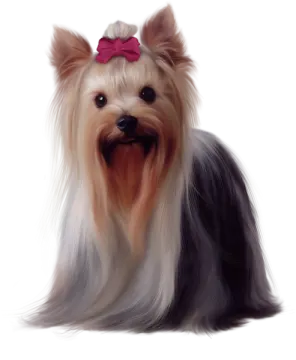 a dog with a pink bow on its head