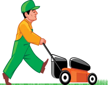 a man pushing a lawn mower