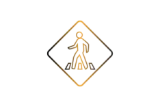 a yellow and black sign with a person walking on it