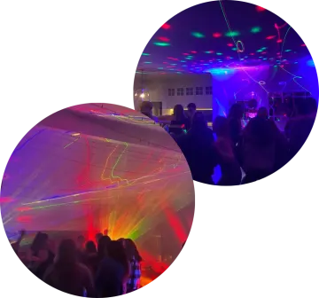 a group of people dancing at a party