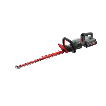 a black and decker hedge hedger with a red handle