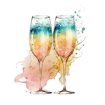 two glasses of champagne with watercolor splashs