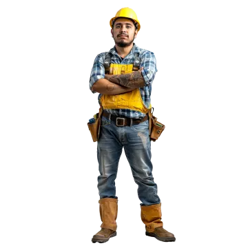 a construction worker standing with his arms crossed