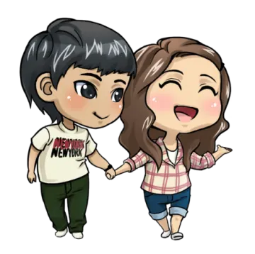 a cartoon drawing of two people, one is talking and the other is laughing