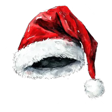 a watercolor drawing of a santa hat