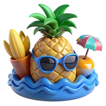 an image of a pine with sunglasses and umbrella