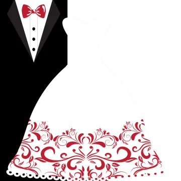 a silhouette of a bride and groom in their wedding dresses