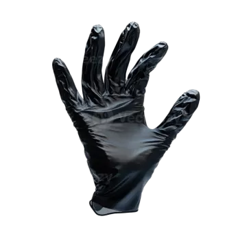a black plastic glove on a white background