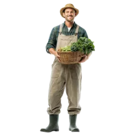 a man holding a basket of vegetables