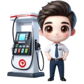 a man standing next to a gas pump