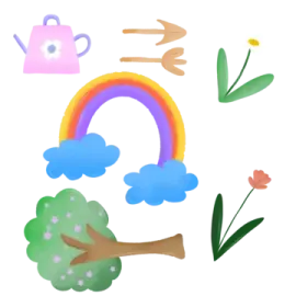 a drawing of a rainbow and some flowers