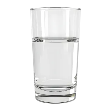a glass filled with water on a white background
